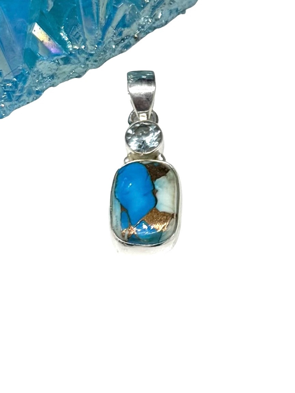 Ice Blue Kingman Dahlia Turquoise Topaz Necklace Pendant 925 Sterling Silver